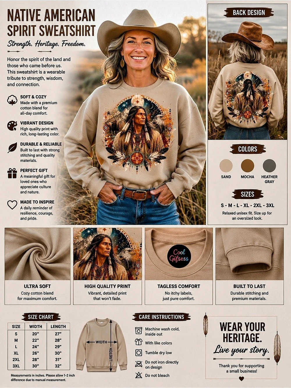Native American Western Sweatshirt Women Unisex Graphic Pullover S-XL